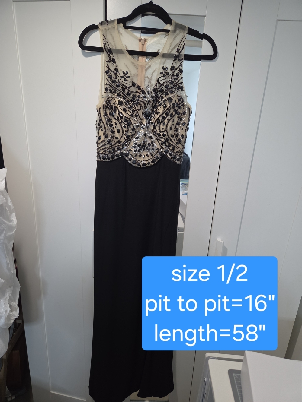 Dave & Johnny Beaded Black & Nude Evening Gown - Picture 12 of 12